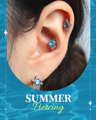 ✨ Blue Crystal Piercing (3 ks) 🪐 Chirurgická ocel (Surgical Steel) / Zirkon Create a cute summer style! 👉🏻...